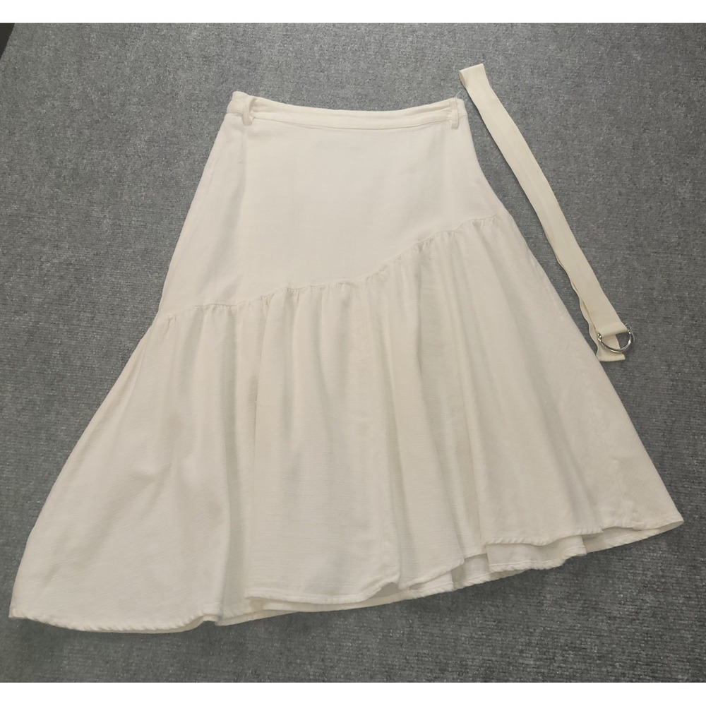 Urban Outfitters White Asymmetrical Tiered Midi Skirt with Belt Small